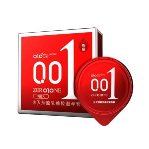 ультратонкі презервативи OLO Zerolone 0,01 мм з розігріваючим ефектом 3 штуки червона упаковка