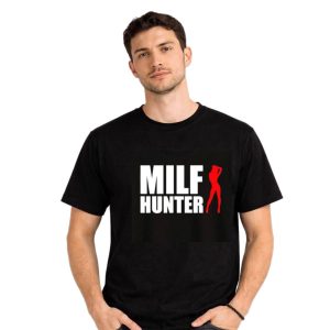 Чоловіча чорна футболка з принтом MILF Hunter, бавовна, стрейч кулір