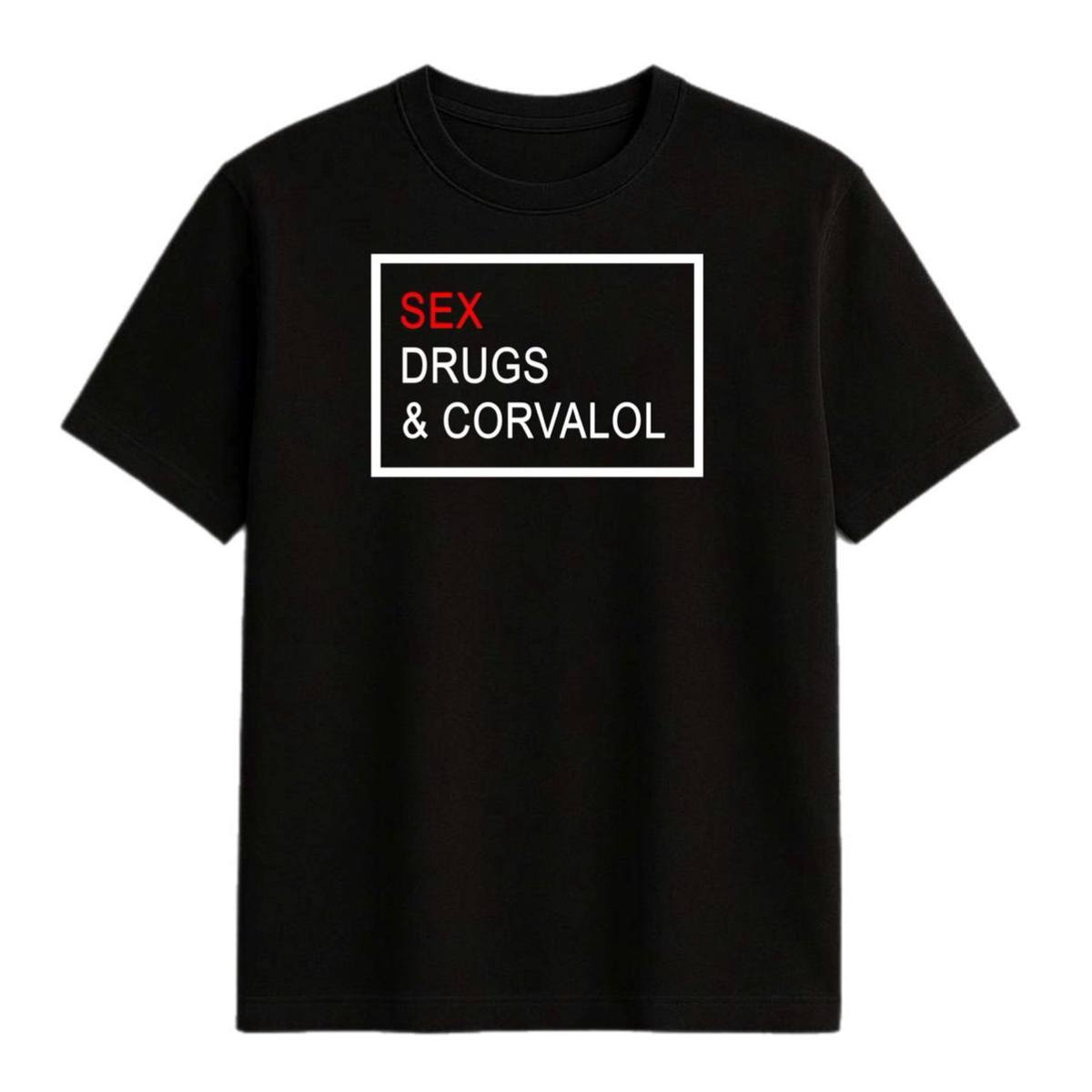 Футболка жіноча з принтом «Sex, Drugs & Corvalol» чорна, бавовняна - Зображення 2