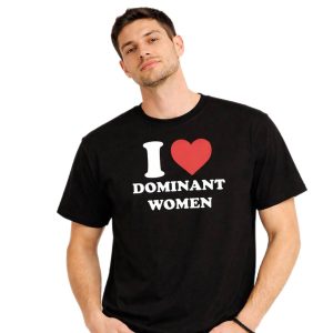 Чоловіча чорна футболка з принтом I Love Dominant Women, стрейч кулір, бавовна