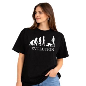 Жіноча чорна футболка з принтом Evolution, бавовна, стрейч кулір